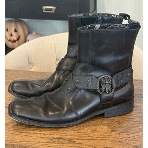 Lounge By Mark Nason U Rock Studded Black Leather Boots Men’s Sz 9.5 Metal Cross
